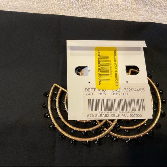Earrings, Southern Living Black Bead/Gold tone metal triple loop, NWT - Picture 2 of 5
